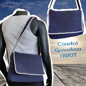 🗺️ Faded Glory Purse Beach Handbag Loop Handle Lined Zipper Cotton & Olefin